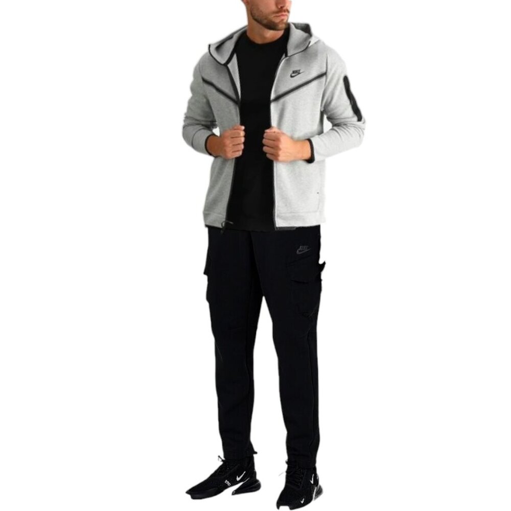 Nike Tech Fleece 2 PC Set Tracksuit Matching Windrunner Sweatsuit Gray/Black NEW
